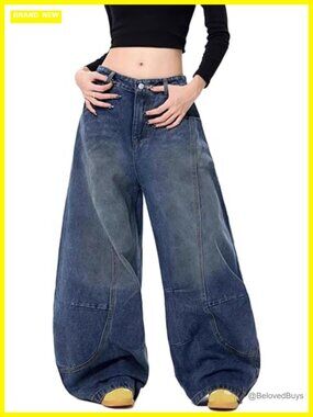 Baggy Wide Leg Jeans Y2K Oversized Barrel Pants Grunge Aesthetic Denim